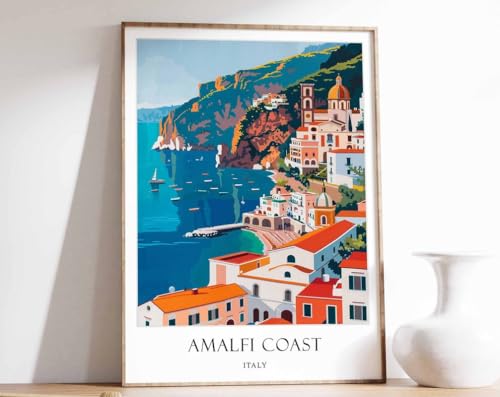 Beach poster wall art Amalfi Coast Italie | Toile de décoration murale bord de mer grand format