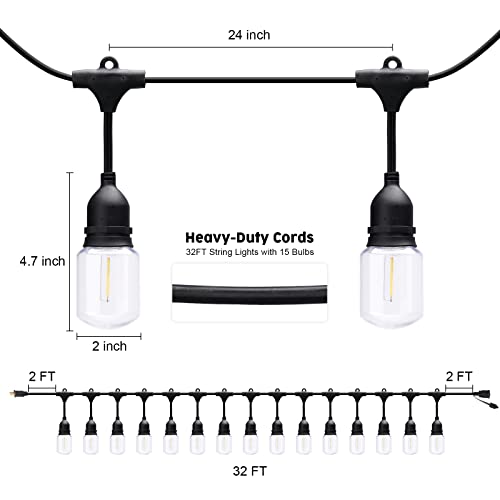 Afirst Outdoor Led String Lights 32Ft - Patio Lights With 15 Shatterproof Bulbs Waterproof Connectable Edison Bulb String Lights For Outside Backyard Porch Lighting #TOP3