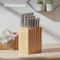 Libken Bamboo Knife Block – Minimal Scandinavian Design, Universal Knife Holder with 6 Slots for Up to 18 Knives – Fits Paring, Chef, Steak, Butcher Knives & Scissors, Countertop Knife Block — image 3