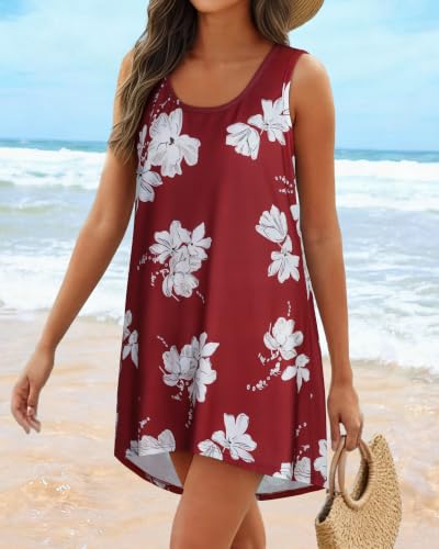 Image of Swimsuit Coverup for Women Bikini Sleeveless Beach Bathing Suit Cover Up | CHICGAL Summer Loose Tank Dress Bikini Beachwear Swimming cover, Vacation Hawaiian Cruise Pool Outfit T shirt Fashion Clothes