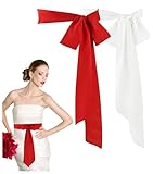 ALHAVONE 2 Pcs Women Dress Belt Chiffon Sash Waist for Wedding Bridal Sash for Special Occasion 3'' Wide Double Side (white+red)