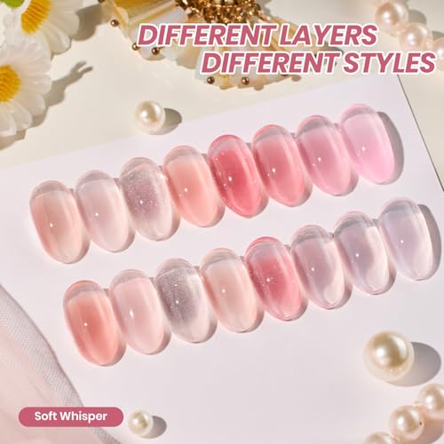Image of Beetles Pink Gel Nail Polish Set, 8 Colors Nude Pink Jelly Gel Polish Shimmer Glitter Sheer Transparent Effect Classic Neutral Nail Polish Soak Off UV French Nail Art Salon Gift Manicure for Women