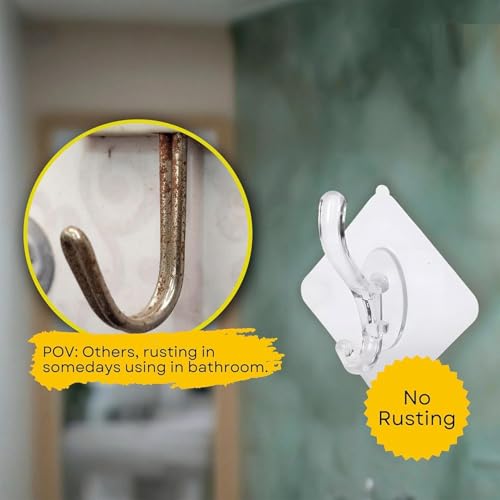 Image of 10 Pack Heavy Duty Self Adhesive Wall Hooks Holder Without Drill Waterproof Seamless Sticker Hooks Wall-Mounted Hanger for Bathroom Kitchen Bedroom Punch Free Hooks for Home & Living Room
