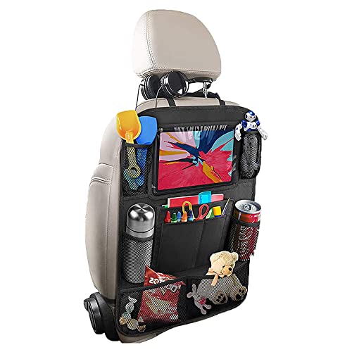 REQO Universal Backseat Car Organizer, With Touch Screen Tablet Holder, 9 Storage Bags Seat Back Protector, Durable Waterproof Oxford Fabric Automotive Seat Organizer,Car Travel Accessories (1 pack)