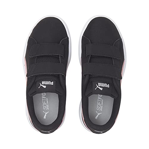 Puma Smash V2 Holo Hook & Loop Sneaker, Black Silver, 2 US Unisex Little Kid