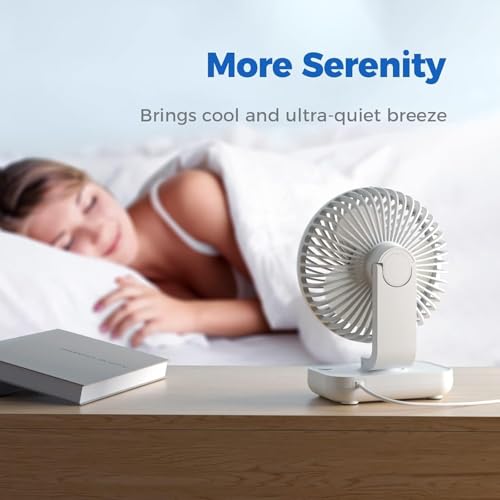 Image of USB Desk Fan, Mini Portable Cooling Table Fan with 4 Speeds, 4000mAh Rechargeable Battery Operated Small Quiet Desktop Fan