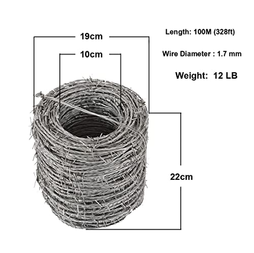 Barbed Wire 328FT (100m), 15 Gauge(1.7mm) 4 Point Barbed Wire Fence