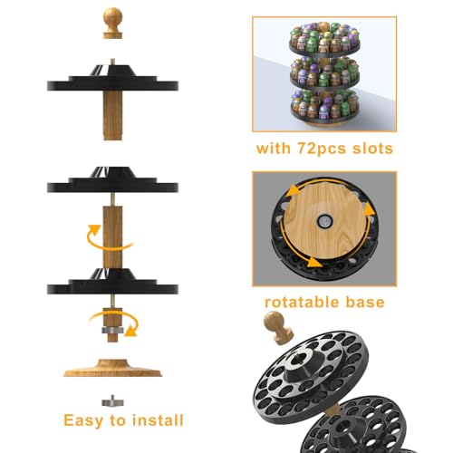 Image of Evemodel Rotatable Paint Organizer Pigment Bottle Spinning Rack Stand Desktop Holder Shelf (3 layers big holes)