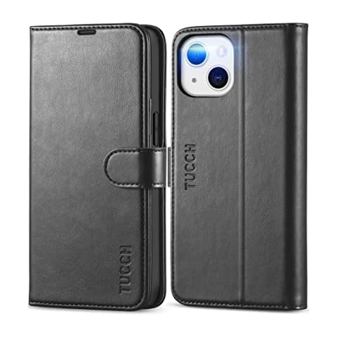 TUCCH Case for iPhone 13 Wallet Case, PU Leather Flip Folio Case with [Shockproof TPU Inner Shell], RFID Blocking Card Holder Kickstand Phone Cover Compatible with iPhone 13 6.1-inch 2021, Black Cover