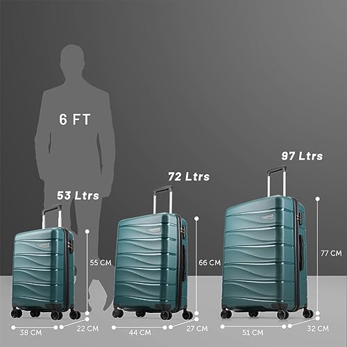 Image of Aristocrat Plastic Olympus, Cabin, Medium & Large Luggage (Set of 3),Poseidon, Hardcase,8 Wheel Spinner Suitcase,Fixed Combination Lock, Spacious, for Men & Women, 7 Year Warranty, 54 Cm, Dark Green