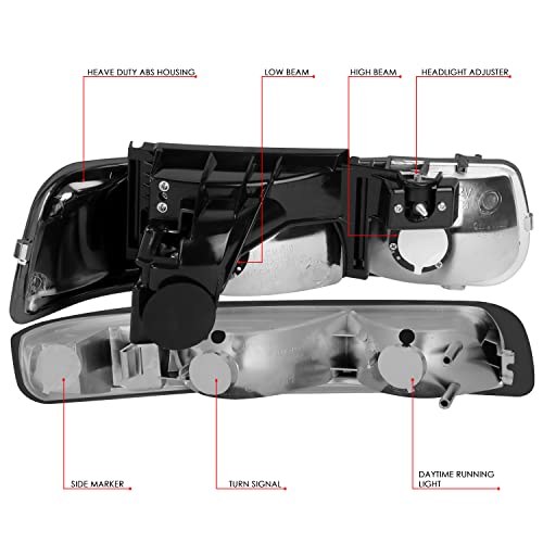 Image of DNA MOTORING OEM Replacement Headlight Housing Assembly Compatible with 99-02 Silverado 00-06 Suburban /Tahoe Bottom Bumper Lights Fit OE Grill, Smoked Clear, Left Right Side, HL-OH-CS99-4P-SM-CL1