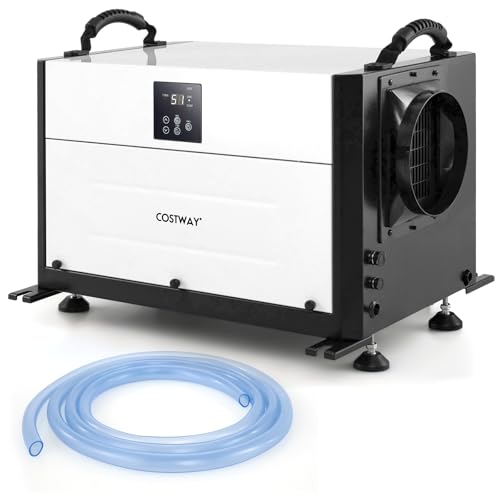 COSTWAY Déshumidificateur Professionnel, Déshumidificateur Industriel avec 3 Modes Minuterie de 24 H Tuyau de Vidange et Dégivrage Automatique, pour Entrepôt Sous-sol (73,5 L/Jour,Noir)