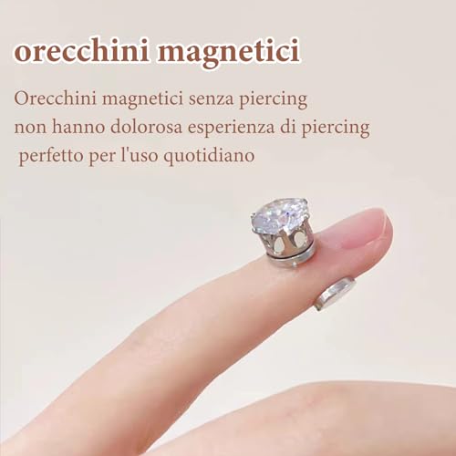 6MM Orecchini Uomo Diamante,Magneti Orecchini Finti Uomo Click-on Fake Piercing Finto Dilatatore Fake Plug,Argento Zirconi Simulato Diamante Brillanti 1 Paio (6mm) - 3