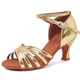 iCKER Women's Professional Latin Dance Shoes Satin Salsa Ballroom Wedding Dancing Shoes 2.4'' Heel 9 Gold