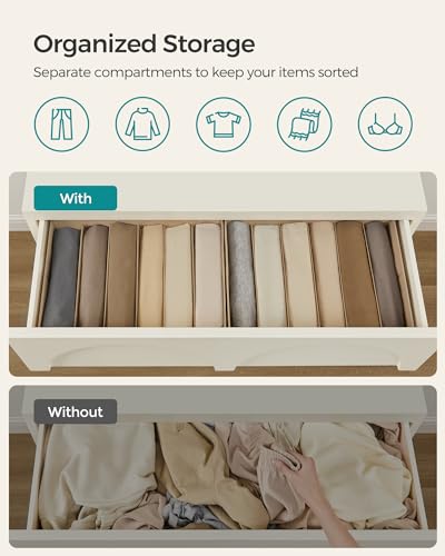 Image of SONGMICS Set of 4 Large Size Wardrobe Clothes Organizers, Sand Beige | 6-Compartment Foldable Drawer Organizers with Handles, 16.5 x 11.8 x 6.7 Inches, for Pants, Sweaters, Jeans URUS009K01