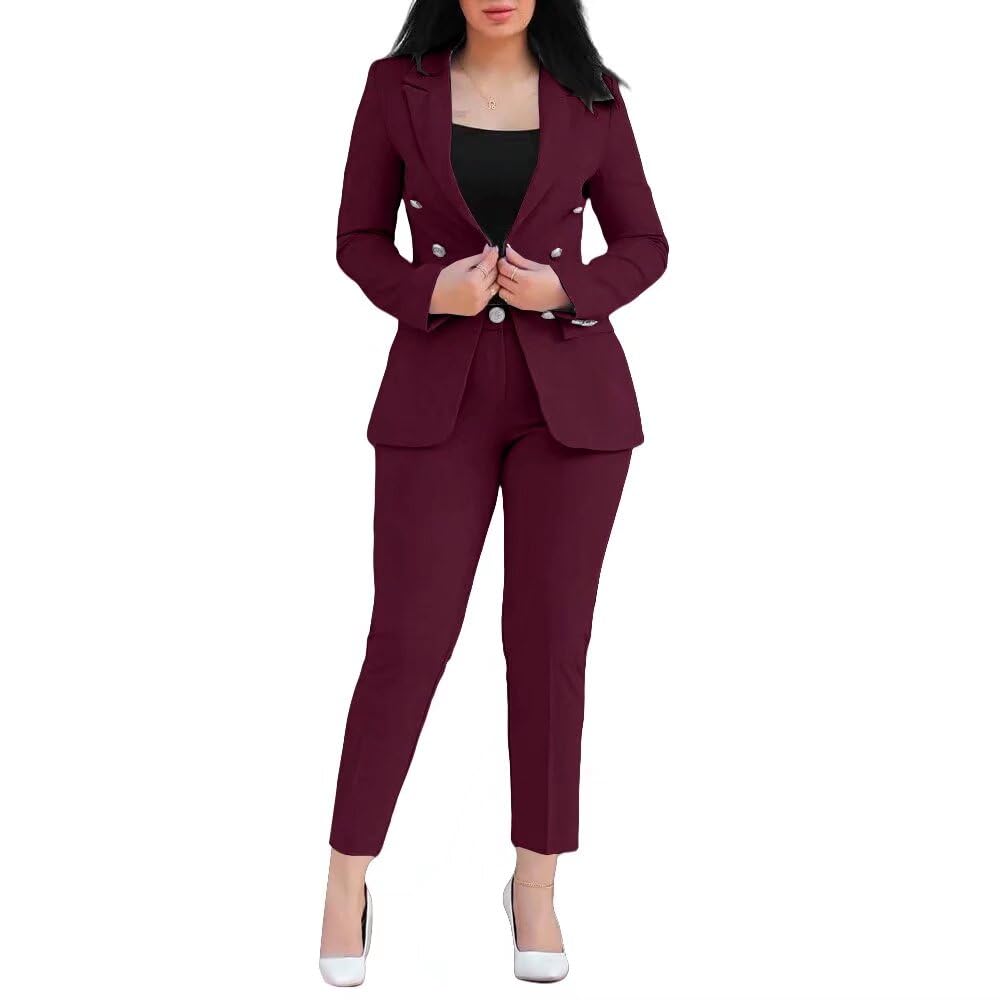Womens Suit 2 Piece Business Work Blazer Pants Sets Solid Casual Outfits Professional Jacket Pants
