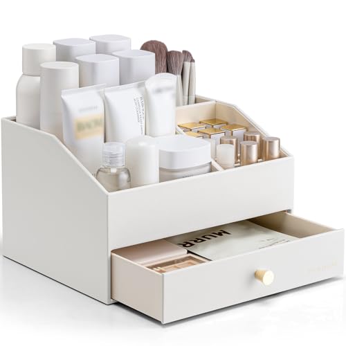 Vlando メイクボックス 大容量 化粧品 収納 コスメ収納 引き出し スキンケア製品、リップスティック、メイクブラシ 収納 コスメボックス 誕生日プレゼント女性（ホワイト）