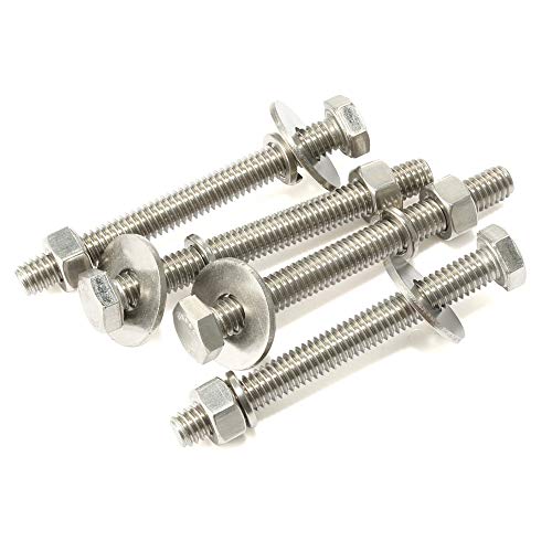 Image of M6-1.0 x 80mm Hex Head Bolts, Hex Nuts, Extra-Large and Thick Flat & Lock Washers, Fully Threaded, 304 Stainless Steel, 8 Sets