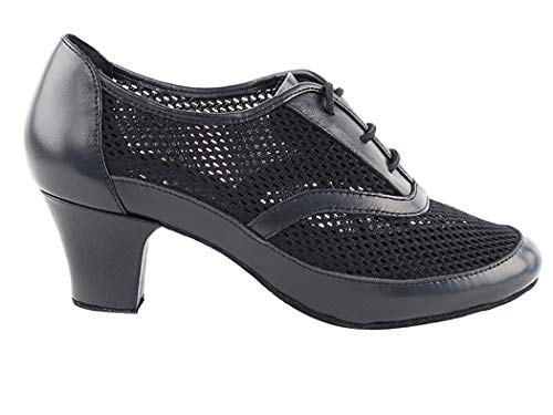 Very Fine Shoes Ladies' Practice & Cuban Heel Competitive Dancer Series CD1108 Black Leather (7)