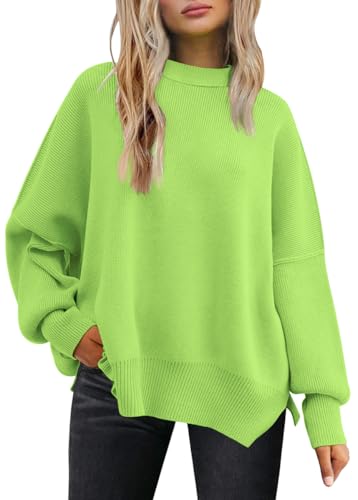 Image of LILLUSORY Women's Oversized Batwing Sweaters 2026 Fall Outfits Trendy Crewneck Knit Side Slit Fashion Pullover Tops