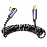 USB-C 充電ケーブル PD100W急速充電 伸縮式（0.3m〜最大1.25m） L字型USB C ケーブル 短いタイプCケーブル 車載・デスク用480Mbps データ転送 PVC被覆 耐屈曲・耐久 対応iPhone 17/16/15・iPad・MacBook・CarPlay