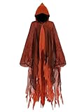 Geyoga Grim Reaper Costume Scary Hooded Cape Witch Costume Hooded Cape for Adult Women Man Cosplay Props(Orange,XL)