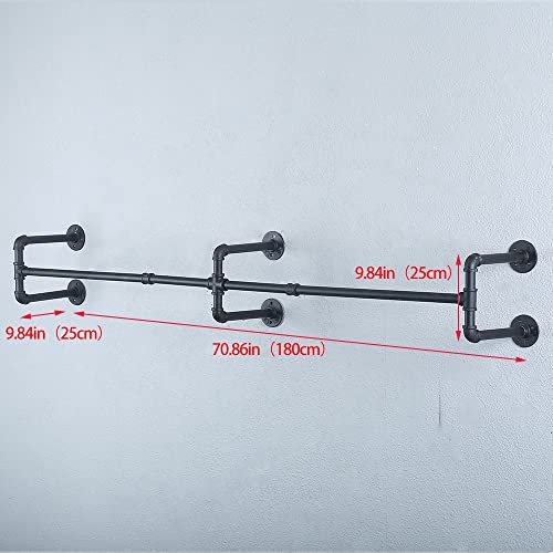 Industrial Pipe Clothing Rack Wall Mounted,Vintage Retail Garment Rack Display Rack Cloths Rack,Metal Commercial Clothes Racks For Hanging Clothes,Iron Clothing Rod Laundry Room(70.86In,Black) #TOP2