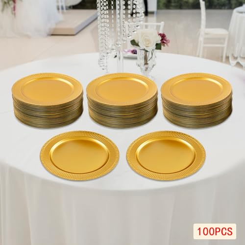100 Platos Base Dorados Redondos 13'' Vintage Plástico miniatura 6
