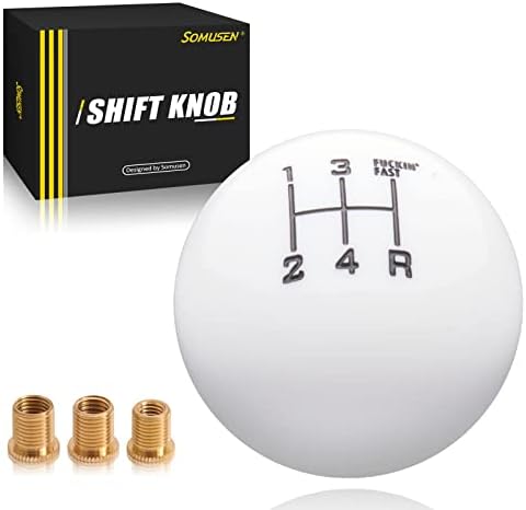 Somusen 5 Speed White Round Ball Shift Knob Acrylic 5Speed Fing Fast Gear Shifter Knob Short Throw Shifter with 3 Adapters Universal Fit for Manual Car Vehicles M8x1.25 M10x1.25 M10x1.5 M12x1.25