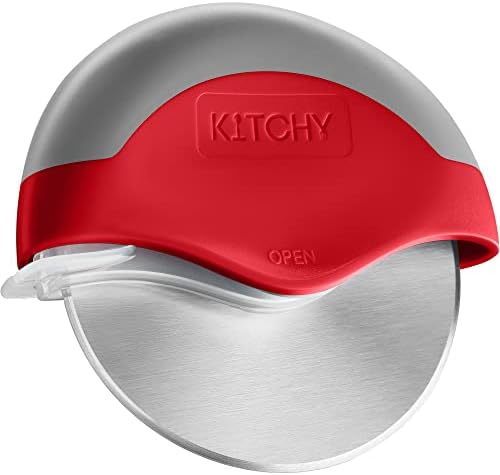 Kitchy Pizza Cutter Wheel with Protective Blade Cover, Ergonomic Pizza Slicer (Red)