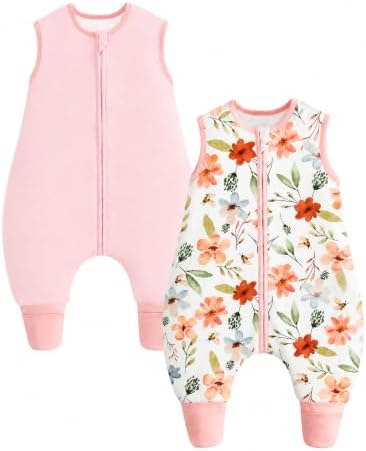 WYTbaby Baby Schlafsack mit Füßen 1.5 Tog 2er Pack 100% Baumwolle | Ärmellose Ganzjahres Schlafsack mit Beinen für Jungen Und Mädchen 6 Monate-6 Jahre