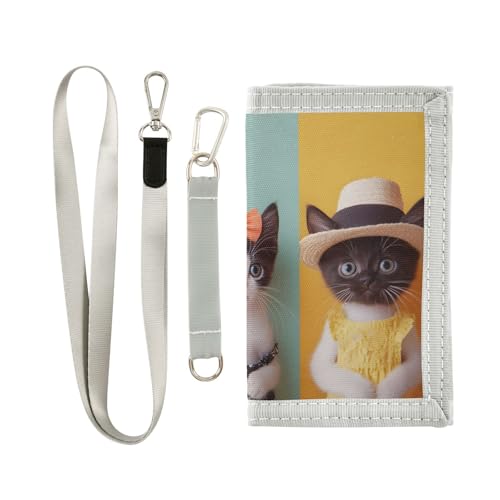 FOLIOSA Dressed Cats Cute Kids Wallet for Boys Girls Youth, Compact Fabric 4.9×2.9 in