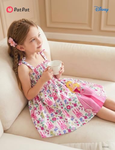 Image of Disney Princess Frozen Elsa Minnie Stitch Toddler Girl Dress Bow Tie Straps Smocked Summer Outfit Birthday Party Clothes 2-9Y