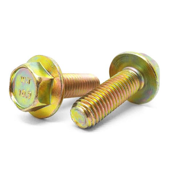 (10 Pieces) M14-1.5x40 Class 10.9 Fine Thread Hex Flange Bolts Zinc Yellow