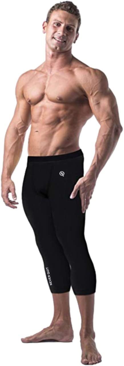 never quit 3/4 Men & Women Unisex Capri Length Compression Tights Fitness & Other Outdoor Inner Wear Multi Sports Cycling, Cricket, Football, Badminton, Gym, (X-Large, Black)-picture-13