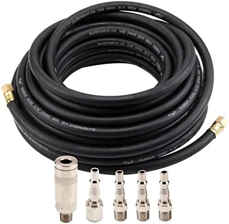 Air Compressor Hose 15m Air Line Rubber Hose 9.5mm ID X 15mm OD Compressor Hose Kit 5 Quick Release Fittings 1/4" Pneumatic Air Hose Pressure 300Psi