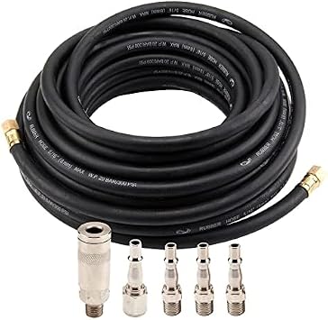 Holdfiturn Air Compressor Hose 15m Air Line Rubber Hose 9.5mm ID X 15mm OD Compressor Hose Kit 5 Quick Release Fittings 1/4" Pneumatic Air Hose Pressure 300Psi
