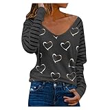 Baiomawzh Sweatshirt Damen Fleecejacke Sweatshirts Fashion Plus Bluse für Frauen V Ausschnitt Langarm Lässige Pullover Casual Tops Shirt Mode Top Print Shirts