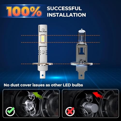 Image of for Hyundai Elantra 2001-2006 Light Bulbs Combo | H1 High Beam + H7 Low Beam 80000LM 6500K Cool White, 1:1 Mini Size, 3-Minute Plug & Play Installation, Pack of 4
