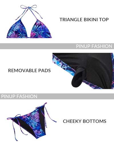 Pinup Fashion 3 Piece Bathing Suits Women Tropical Leaves Swimsuit with Cover Up Set Sexy Bikini Sheer Coverup M