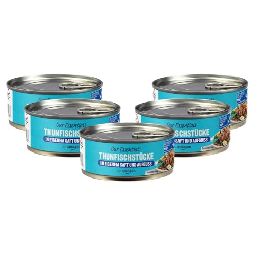 by Amazon Thunfischstücke in eigenem Saft und Aufguss, 145g (1er-Pack) (Packung mit 5)