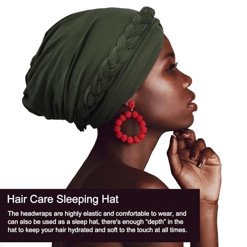 Image of DRESHOW Turban Pre-Tied Twisted Hat Thread African Head Wraps for Black Women Chemo Cancer Cap Braid Hair Cover