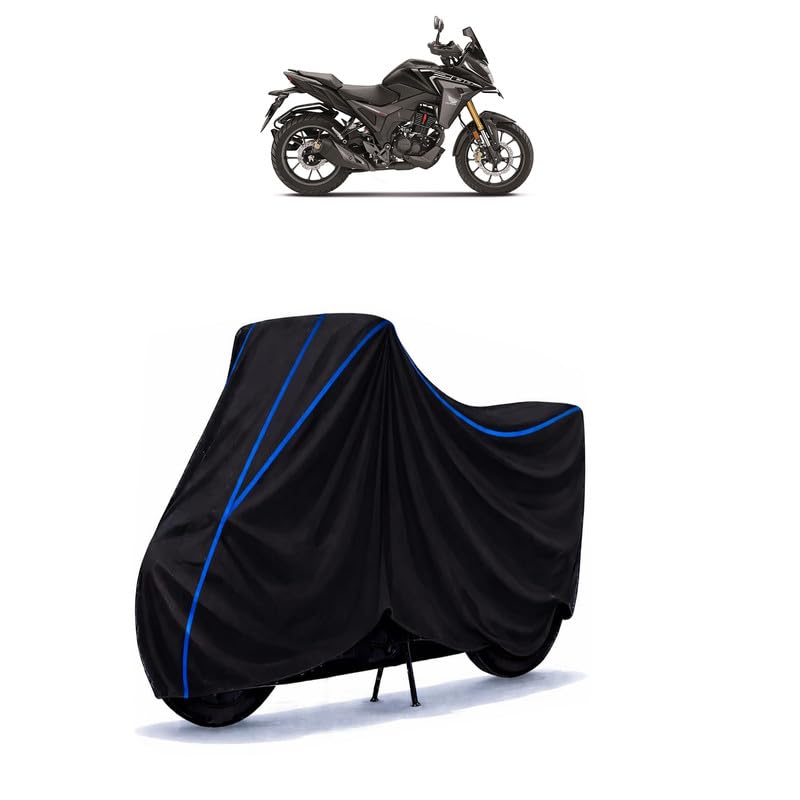 Image of CB 200 X Bike Cover Water Resistant Universal Motorcycle Rain | Heavy Duty UV Protection, Dust, Scratch Indoor Outdoor All Weather with Black Blue Piping Elastic
