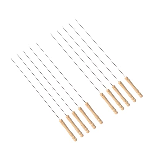 IMEEA Grillspieße 10 Stück Set 38cm Edelstahl Schaschlikspieße mit Holzgriff, Fleischspieße für Fleisch Gemüse Marshmallows, BBQ Spieße Wiederverwendbar