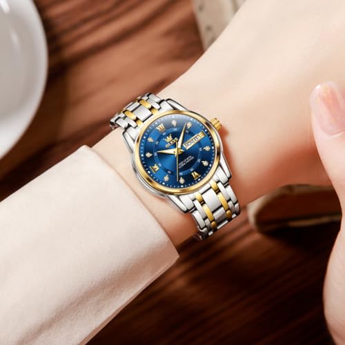 Image of OLEVS Womens Watches Diamond Luxury Dress Gold Wrist Watch Stainless Steel Waterproof Luminous Date
