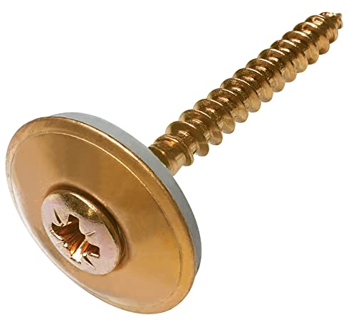 AERZETIX - C57593 - Set di 10 viti per legno di stagnino autofilettanti Ø4.5x40mm testa fresata a impronta PZ + rondella di tenuta EPDM Ø20mm - acciaio A2 - finitura rame - rivestimento tetto lamiera