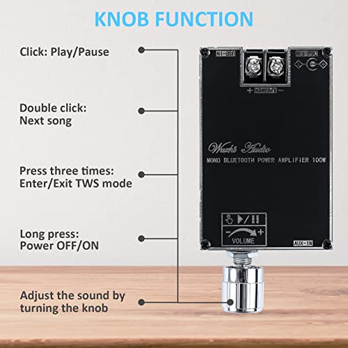 TWS Bluetooth Amplifier Board, PEMENOL DC 7-24V 100W Mono Audio Power Amplifier Module with Box Matching Function Support AUX/Bluetooth/USB for DIY Electronic Kit Car Home(ZK-1001B)