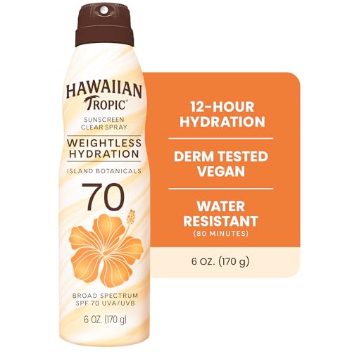 Image of Hawaiian Tropic Weightless Hydration Sunscreen Spray SPF 70, 6oz | High SPF Sunblock, Oxybenzone Free, Hawaiian Tropic Spray Sunscreen, 6oz