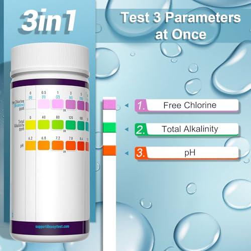 EASYTEST 3-in-1 Pool Teststreifen für Spa, 150 Stäbchen pH Wert Teststreifen Wassertest-Set Genauer Tester für freies Chlor, Brom, Alkalinität