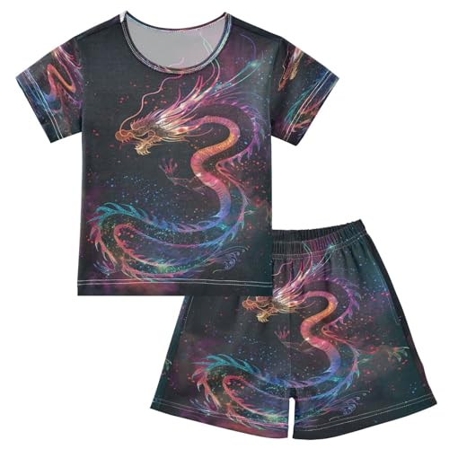 senya Short Sleeve Pajamas Sets Summer Cotton Sleepwear Rainbow Color Dragon